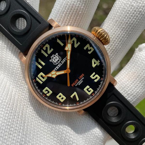 Avanadores de pulso Aceto de aço SD1903S 46,5 mm de tamanho de bronze sólido de tamanho grande relógio super luminoso C3 Crown exclusivo Crown 200m Diving Men