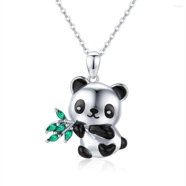 Anhänger Halsketten Harong Nette Panda Halskette Intarsien Kristall Zarte Glatte Silber Platte Emaille Tier Schmuck Geschenk Für Mädchen Frau