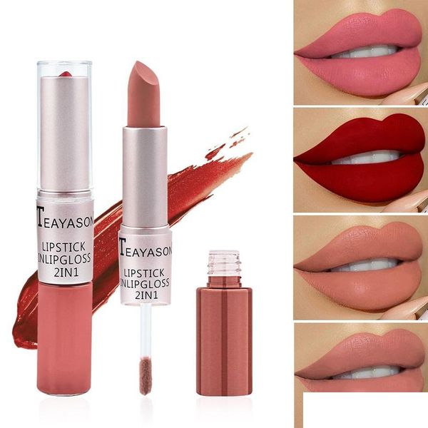 Rossetto all'ingrosso 12 colori impermeabile nudo opaco Veet lucido lucidalabbra rossetto balsamo donne sexy moda trucco regalo strumenti di bellezza D Dhqjt