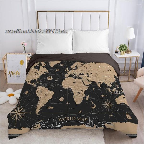 Set di biancheria da letto Copripiumino di lusso Trapunta/Coperta/Custodia confortevole 140x200 150x200 240x220 240x260 Per la casa Stampa 3D Mappa Nera