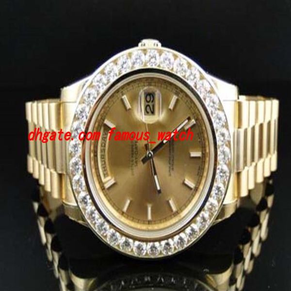 Bracelet en acier inoxydable New Mens 2 II Solid 18 kt 41MM Diamond Watch Gold Dial 8 Ct Automatic Mechanical MAN WATCH Wristwatch286K