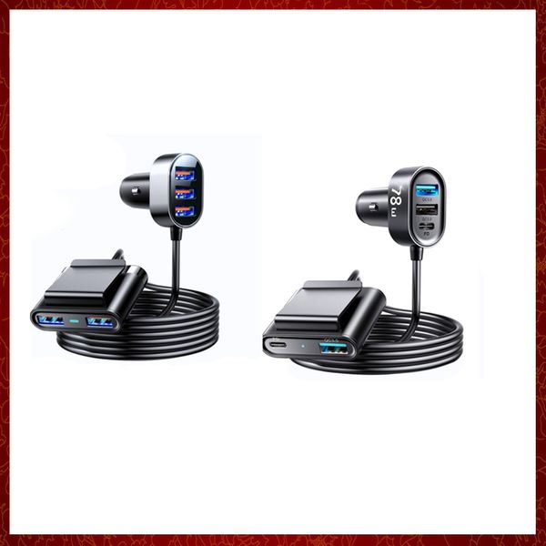 CC406 Caricatore multiplo a 5 porte Adattatore per caricabatteria da auto USB Caricabatterie rapido con cavo di prolunga da 1,5 m Caricabatterie rapido per telefono per auto per iPhone Samsung