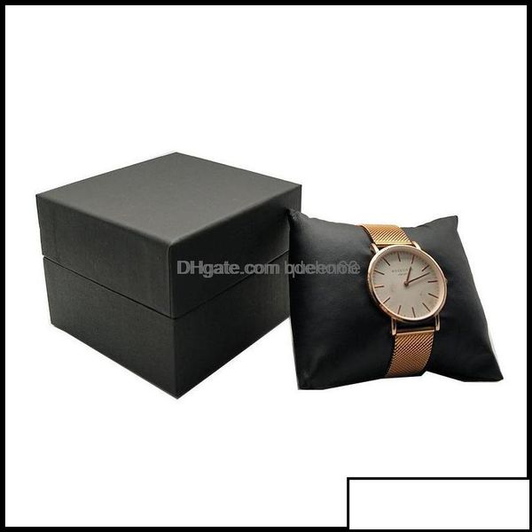 Portagioie Scatole per gioielli Confezione Display 5 pezzi Custodie Carta nera con cuscino Veet Cuscino Orologio Portaoggetti Bracciale Organizzatore Regalo Ot8K1