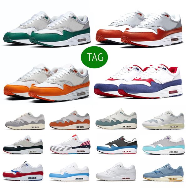 air max 1 Designer 1 87 Homens Correndo Sapatos Anniversary Azul Respirável Chaussure Mens Trainers Mulheres Sneakers