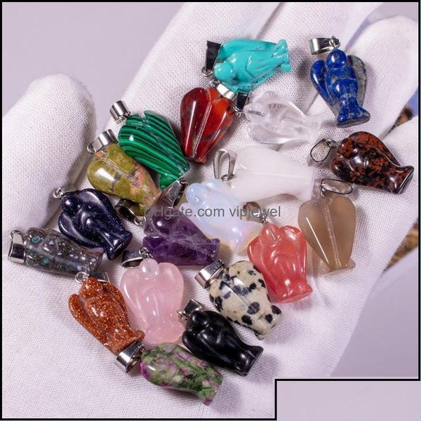 Charms Charms Jóias Conclusões Componentes de pedra natural anjo rosa quartzo tigers olho pingentes pingentes cristalinos clear c dhbgj gota entre entrega otvp9