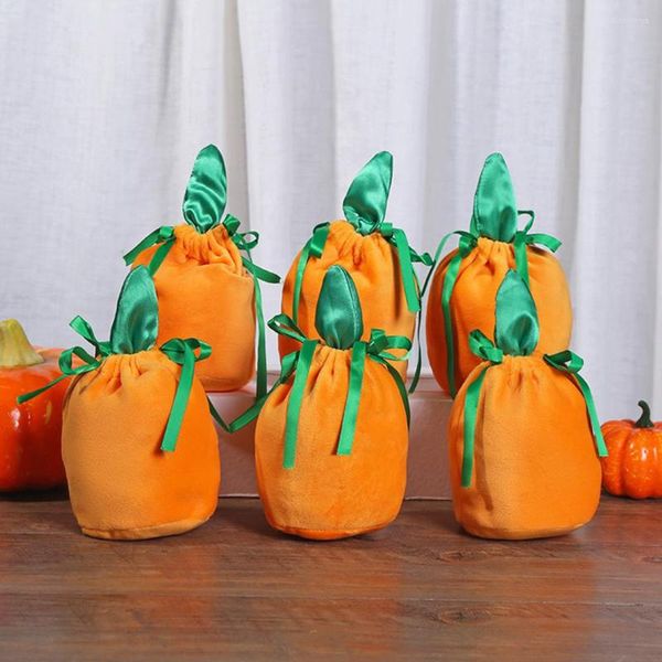 Sacchetto di caramelle di zucca per confezioni regalo 5/10 pezzi Imballaggio di velluto di Halloween con biscotti a spago Conservazione Decorazione di festival Bambini