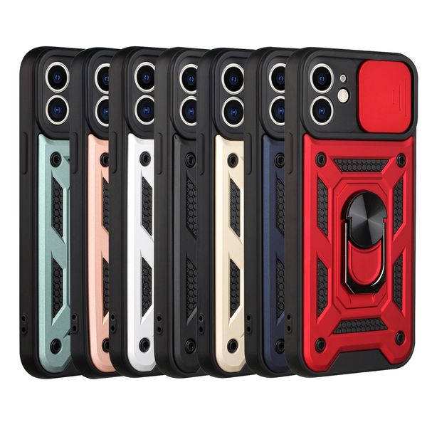 Casos de telefone magnéticos de montagem no suporte do anel para iPhone 14 13 12 mini 11 Pro máximo x xs max xr 7 8 plus slide camera proteger tampa