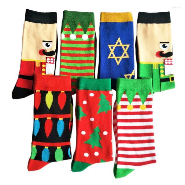 Meias masculinas desenho animado penteado cor de algodão Equipe Funny Papai Noel Skateboard Hip-Hop Sock