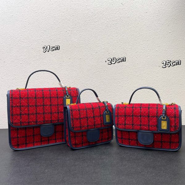 Borse da 22k Wool Wool Tweed Messenger Baglie trapunte Classic Black Wite Red Tofu Borsa