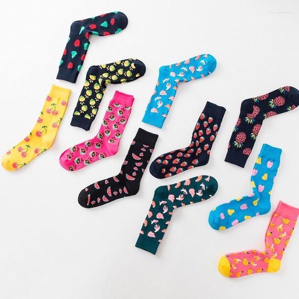 Männer Socken Männer Cartoon Kirsche Zitrone Apfel Banane Obst Lustige Glückliche Persönlichkeit Skate Harajuku Casual Hip Hop Straße Baumwolle