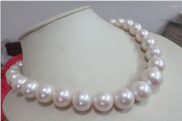 Girocollo Splendida collana di perle bianche rotonde dei Mari del Sud da 12-14 mm da 18 pollici