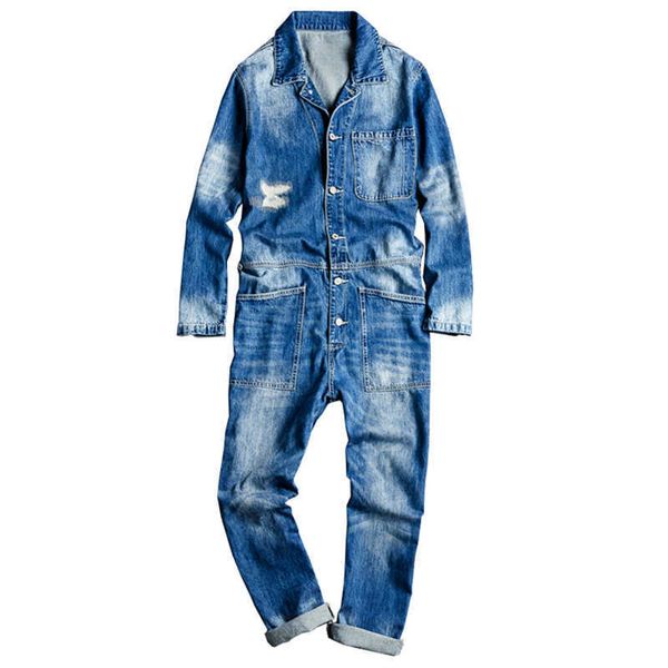 Herrenjeans Sokotoo Herren-Overalls aus zerrissenem Denim mit langen Ärmeln im Patchwork-Stil, lockere Hip-Hop-Overalls, Jugendoveralls T221102