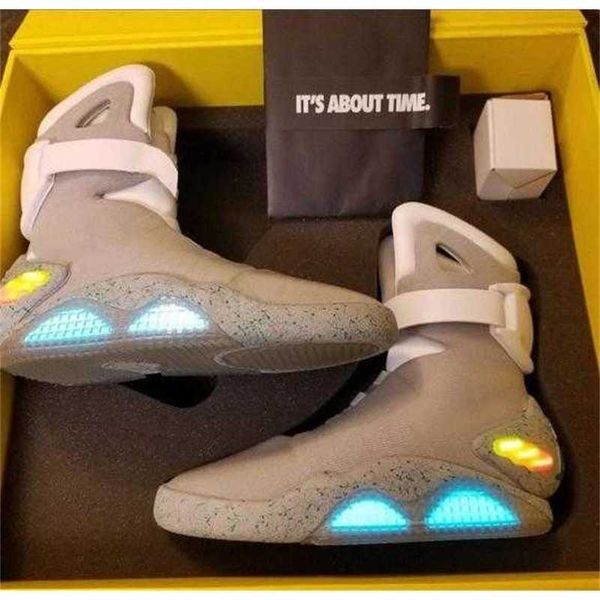 Designer-Schuhe Mag Zurück in die Zukunft Beleuchtung Mags LED beleuchtet Marty Mcflys Glow in Dark Sneakers Grau Gelb