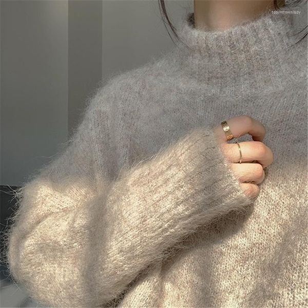 Maglioni da donna Pullover da donna Cocoon Mohair Sciolto Vento pigro Inizio autunno Collo alto Top e abbigliamento invernale 2022