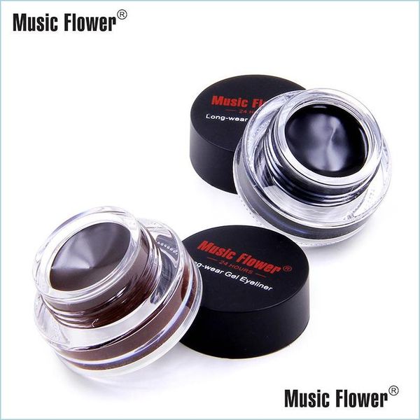 Eyeliner Music Flower Black Aggiungi Brown Twocolor Gel Eyeliner Smudge Proof Water Eye Liner Trucco Pennello cosmetico Drop Delivery Salute Dhhcb