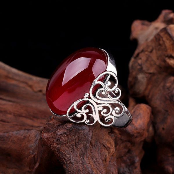 Roter Achat-Chalcedon-Ring, Mädchen-Mo-Sangshi-Rubin, Schraubenmuster-Ring, Herrenringe, klassische Herrenringe, Titanstahl, Designer für Damen, Luxusgeschenke, Damen- und Mädchenschmuck