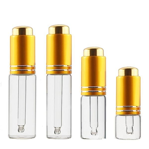 5ml 10ml 15ml 20ml Pressione Pipete Bottle Gold Silver Silver Lid vazio de vidro transparente O ￳leo essencial dos frascos de gotas de gotas