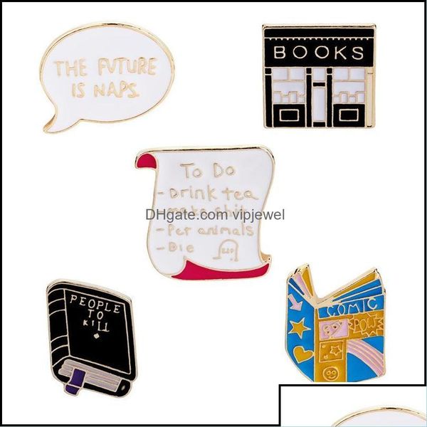 Spille Spille Spille Spille Gioielli Smalto carino Libri Donna Uomo Libreria Bobina Cartone animato creativo Distintivo per bambini Regalo di moda Dro Otf3O