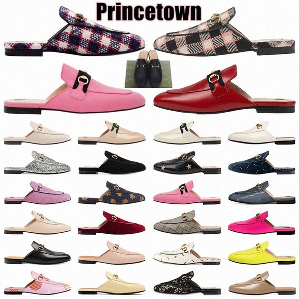 LM Lady Mules G Tasarımcı Terlik Princetown Loafers Orijinal deri sandalet Yumuşak Cowhide Tembel Kadınlar Sıradan Ayakkabı Metal Zincir Ayakkabı Dantel Kadife B T8DA#