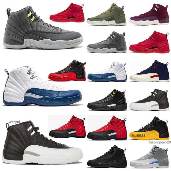 2023 Jumpman Basketbol Ayakkabıları 12 12S Mens Bulls Koyu Gri Fiba Oyunu Royal Indigo Uluslararası Uçuş Michigan Sürüngen Ters Taksi Twistjordon Jordab