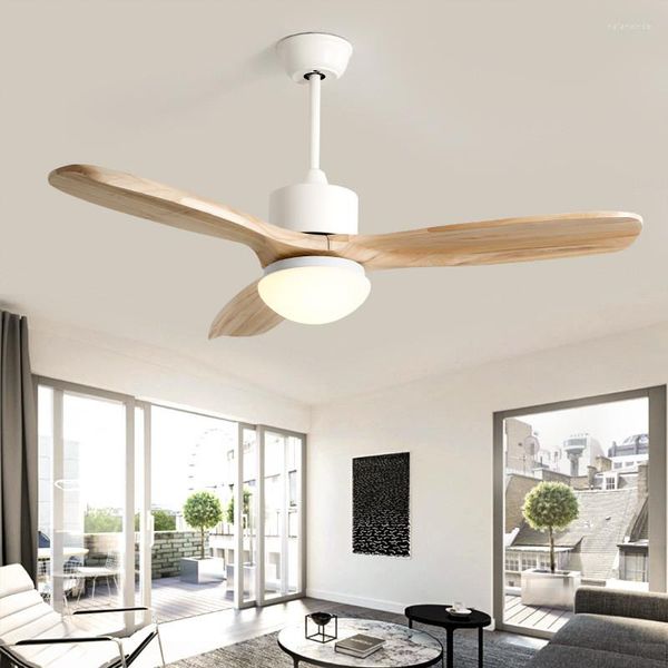 Loft Fashion LED Teto Fan Light Double Color Change Nordic Parlor Restaurant Cafe Wooden Lamp com controle remoto