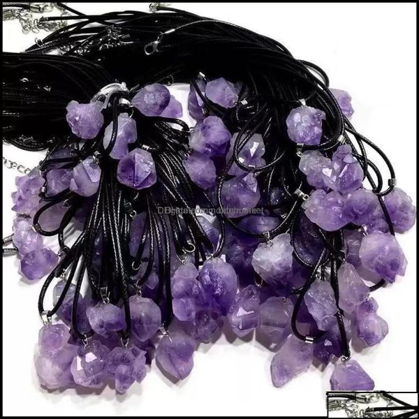 Anhänger Halsketten Natürlicher Amethyst Rohstein Kristall Anhänger Halskette Energiesteine Heilung Meditation Yoga Geschenk Großhandel Drop De Otozw