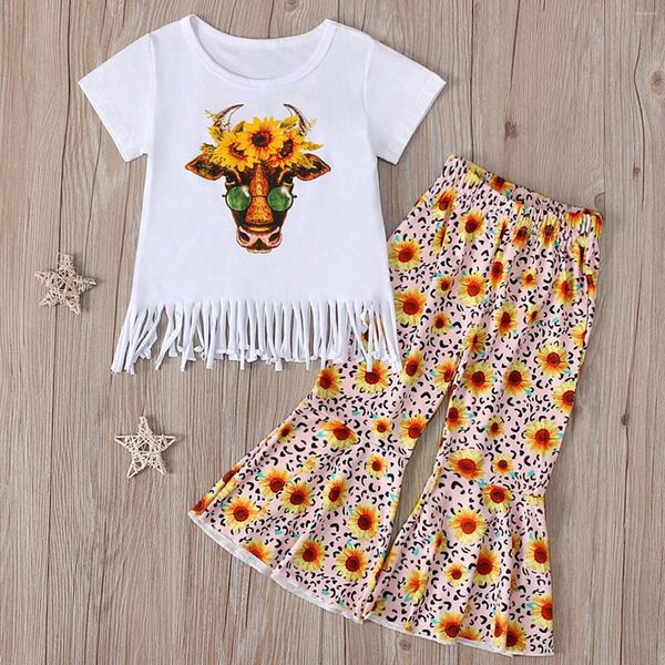 Set di abbigliamento Toddler Girls Summer Set Tassel Tops Girasoli Stampa Boy Christmas Outfit 2t Baby Girl 9 mesi Hip Hop Dance Clothes