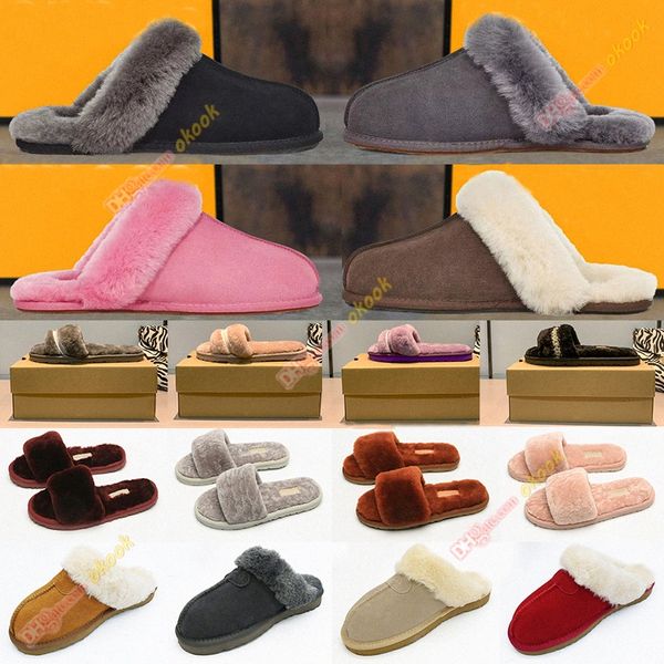 LM Designer Hausschuhe Klassische Australische WGG Slides Schnee Halbe Hausschuhe Fluff Fuzz Yeah Slide Frau Einfarbige Scuffette II Damen Dame Winter Flache Australien Co Q0G9 #