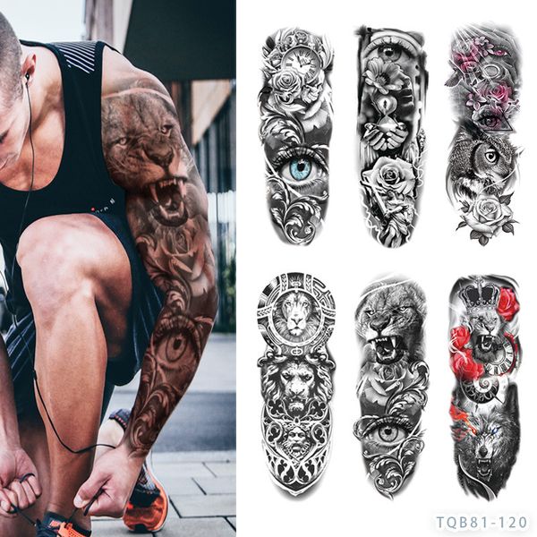 Wasserdichter temporärer Tattoo-Aufkleber, voller Arm, großer Schädel, Old-School-Tattoo-Aufkleber, Flash-Fake-Tattoos für Männer und Frauen