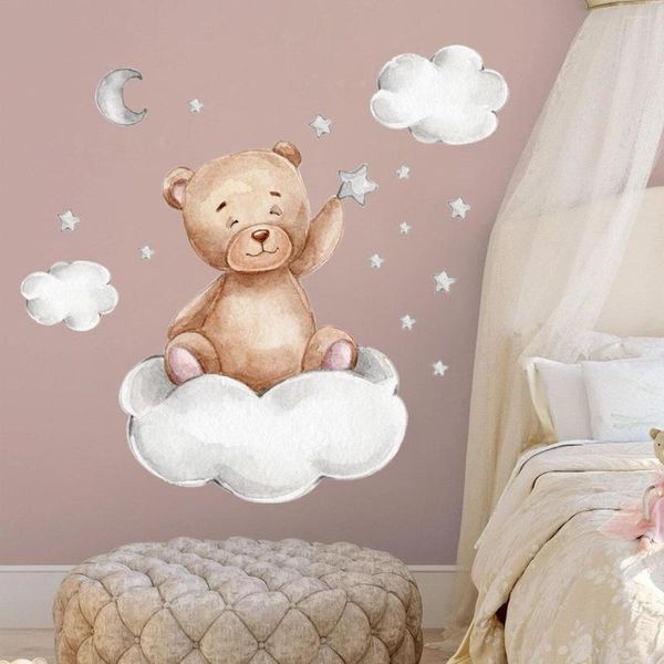 Adesivos de parede desenho animado urso lua nuvem estrela star stick decals de PVC para bebês berçário quarto quarto de vida decorações de casa de quarto