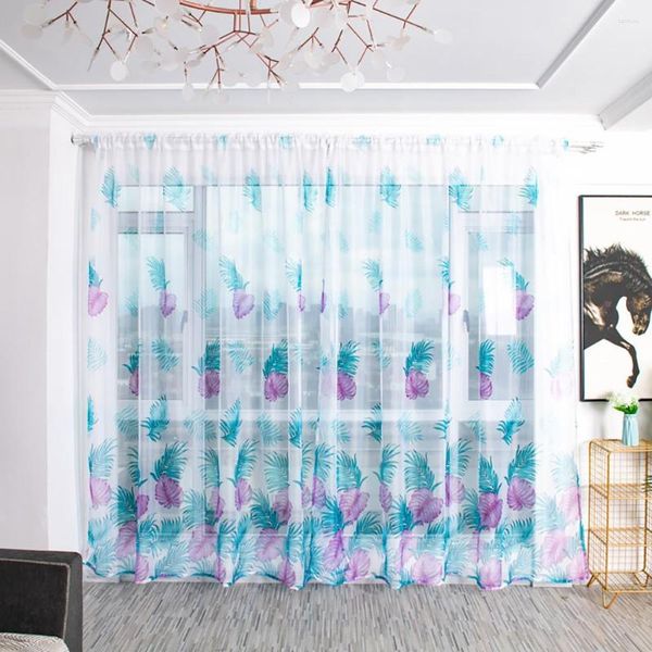 Vorhang Cyan Vorhänge Bäume schiere Tüll Fenster Voile Drape Stoff Overlay Sternausschnitt