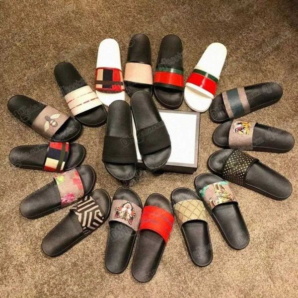 Slippers Sandals Slides Men Slippers Женщины скользят цветы плоская платформа резиновая цветущая кожа Snake Tigers Sliders 96by#