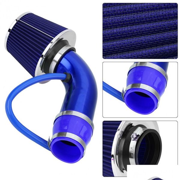 Tubo de admissão Motor azul do carro de entrada Filtro de ar filtro de cogumelo Produtividade de cabeça de cogumelo 76mm Entrega de cone fria de 160 mm de altura 202 DHNJC