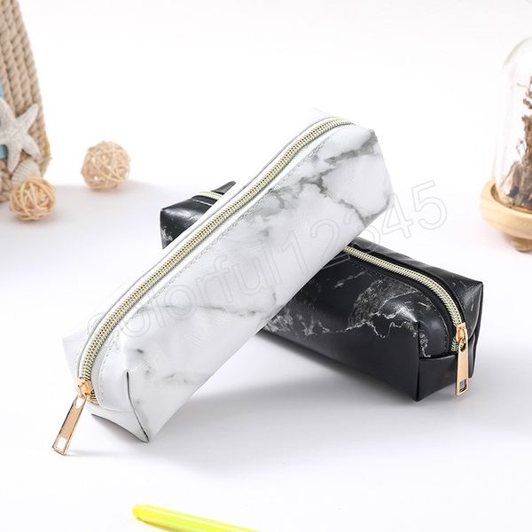 PU Leather Women's Brush Makeup Bags Pouch Girls Travel Fashion Cosmetic Bags Case Marmo Zipper School Pencil Bag