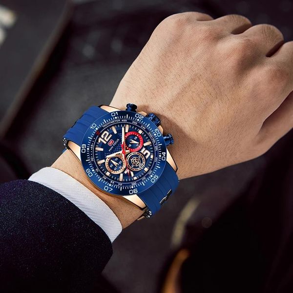 Uhr Mini Focus Blau Sport Modeuhr Chronograph Hilfszifferblätter Leuchtender Kalender Quarz Silikonarmband Herren2885