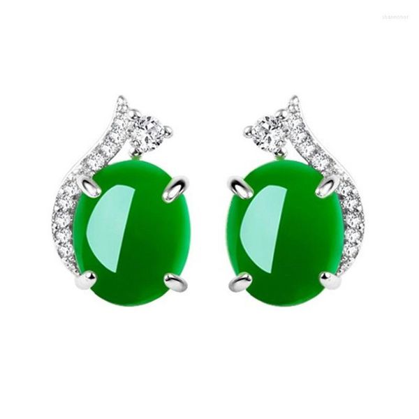 Orecchini a bottone in vero argento sterling 925 per donna, donna, rotonda, giada verde naturale, smeraldo, pietre preziose, gioielleria raffinata