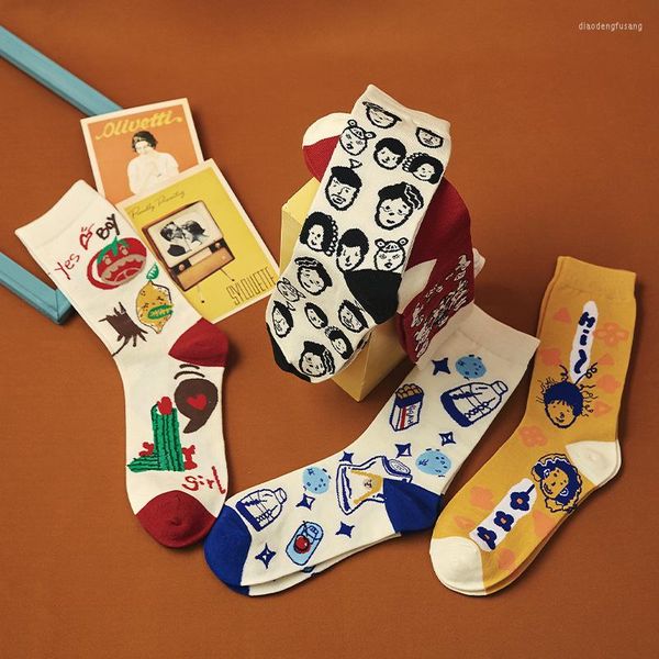 Erkek çorap komik kötü adam uzun erkekler ve kadınlar Koreli versiyon tüp harajuku tarzı sevimli kızlar Japon çizgi film çift çorap