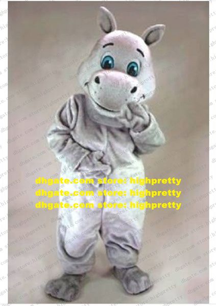 Fancy Grey Hippopotamus Mascot Traje Mascotte Hippo River Horse Behemoth Adult com Big Blue Eyes Hapy No.1611 Navio livre