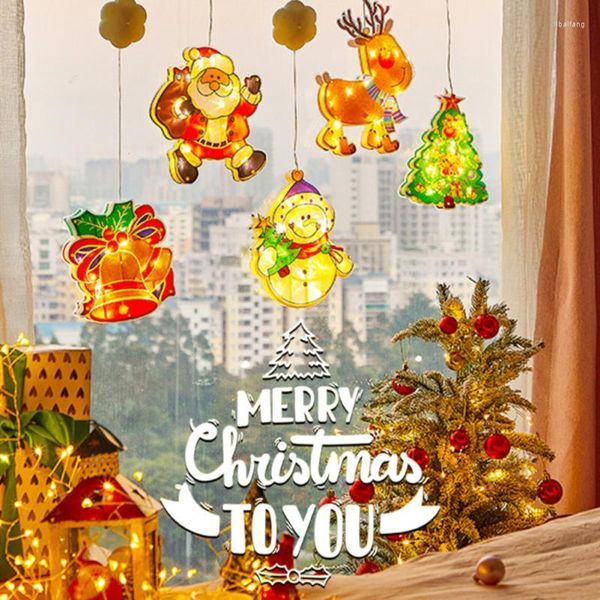 Weihnachtsdekorationen, LED-Hirschglocken, Vorhang-Licht, Fensterdekoration, Lichter, Saugnapf, Kronleuchter, Party-Geschenk