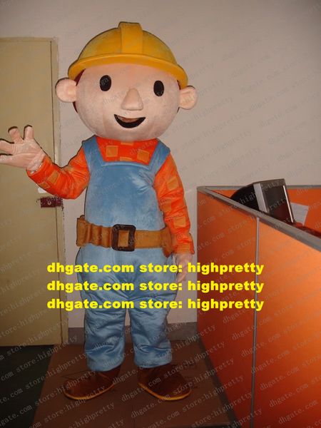 Smart Blue Bob the Builder Mascot Costume Architector Mascotte adulto com casaco laranja Happy Face No.430