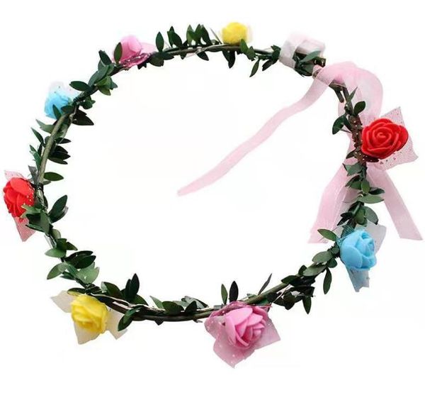 LED Flower Wreath Crown Hair Accessories Light Up Foam Rose Headband Party Birthday Floral Headpiece for Women Girls Wedding Beach Decorations