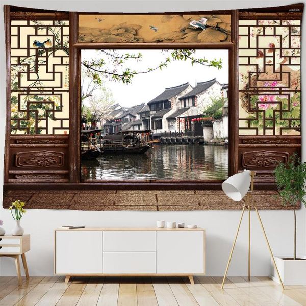 Taquestres de estilo chinês pintura de flores tapeçaria parede pendurada boêmio hippie arte decoração de decoração sala de estar de quarto pano