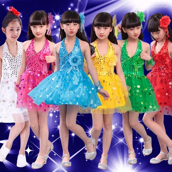 Bühnenkleidung Kinder Kleid Party Tanzkleidung Mädchen Kleidung Säugling Modern Jazz Performance Kostüme Pailletten Schleier Choral