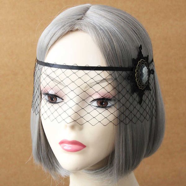 Schwarzes Venedig mit halber Gesichtsmaske Halloween Haarschmuck Maskerade Strass-Deco-Stirnbänder mit Nettelschleimzubehör