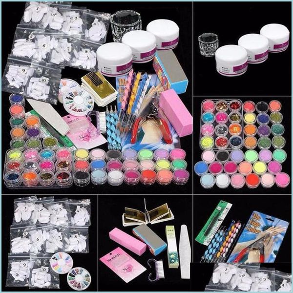 Tırnak manikür seti toptan yeni varış 37 Profesyonel Akrilik Glitter Renk Tozu Fransız Nail Art Deco İpuçları Kadınlar için Set Güzellik Dhmel