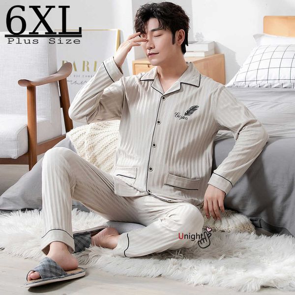 Indumenti da notte da uomo L-6XL Pigiama estivo oversize da uomo Pigiama di cotone lavorato a maglia Set Pantaloni lunghi Pigiama da notte Pigiama Abiti da notte Pigiama Large Size Homewear T221103