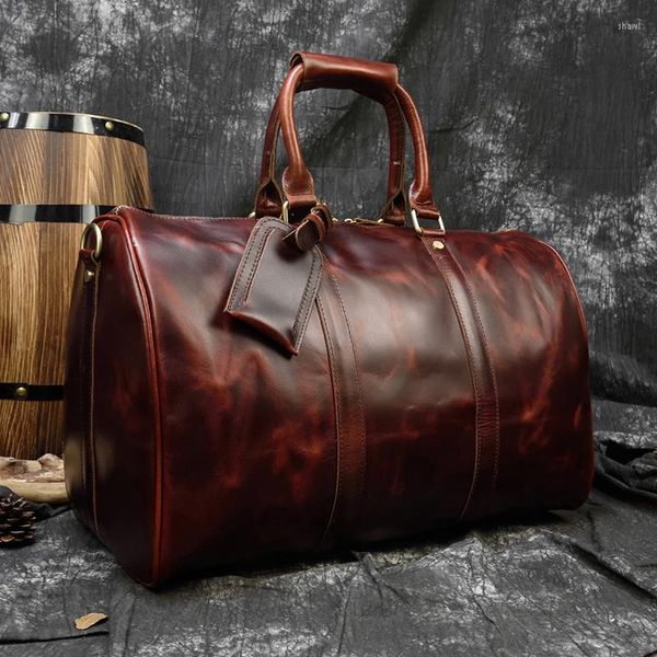 Duffel Bags Luufan High Fashion 45 -см кожаная сумка для путешествий мужчина женщин Винтажная Дафеля для 17 -дюймового ноутбука Weekend