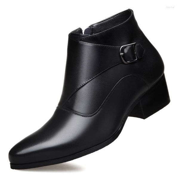 Stiefel Herbst Winter Herren Knöchel 5 cm High Heels Spitzschuh Busins Kleid Schuhe Männer Mode Schnalle Design Business Arbeit