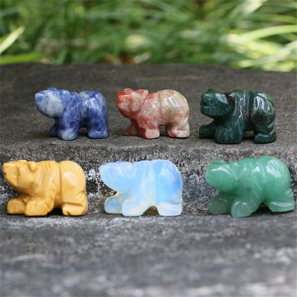 Favor de festa por atacado 1 'Mão esculpida Mista Gemstom Crystal Bear Animal Animal Animal Escultura Craft Stone Healing Rock KD1