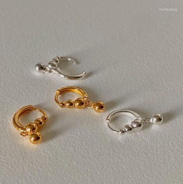 Orecchini a cerchio in oro 18 carati autentico argento sterling 925 con sfera rotonda piercing all'orecchio gioielli con fibbia C-C1020